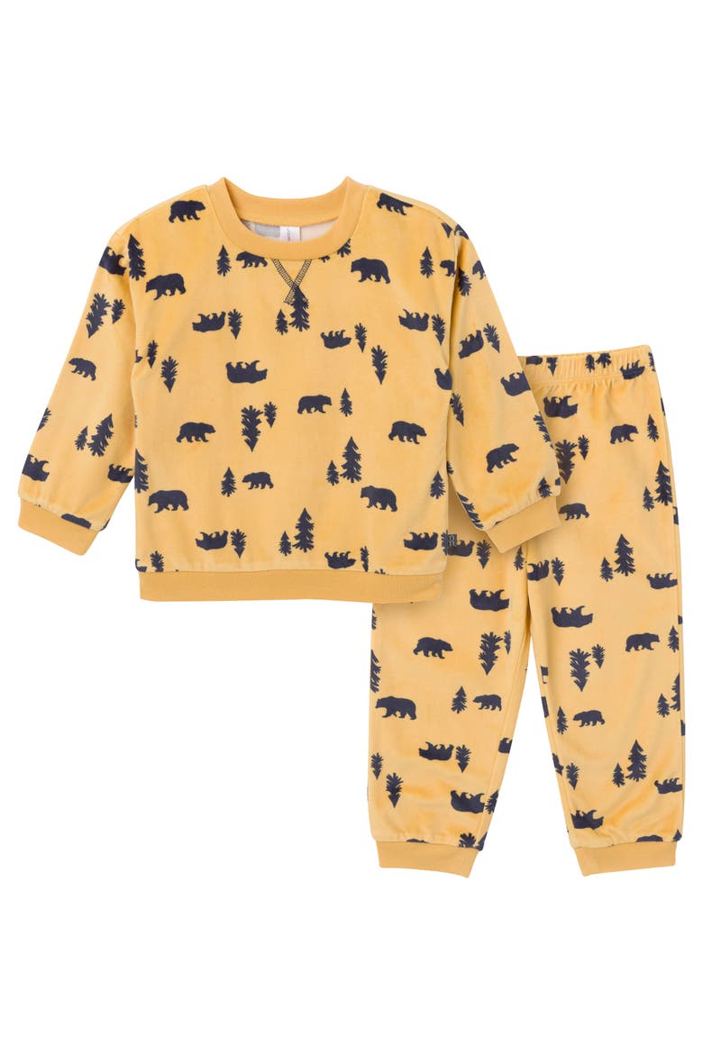 Fleece Pajama Top & Pant Set, Main, color, Yellow Forest