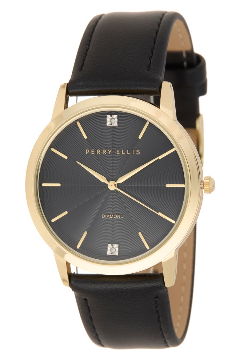 Diamond Ultra Thin Faux Leather Strap Watch, 40mm, Main, color, GOLD