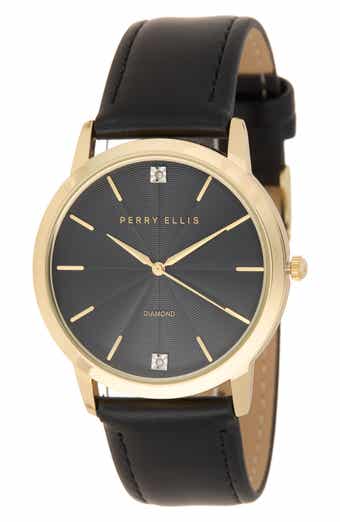 Perry Ellis Diamond Ultra Thin Faux Leather Strap Watch, 40mm