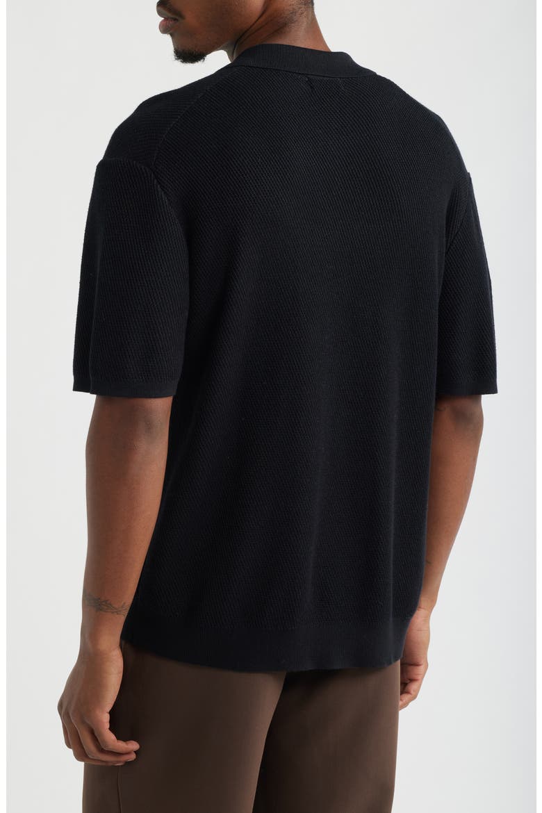 Diagonal Stitch Short Sleeve Polo Sweater, Alternate, color, BLACK