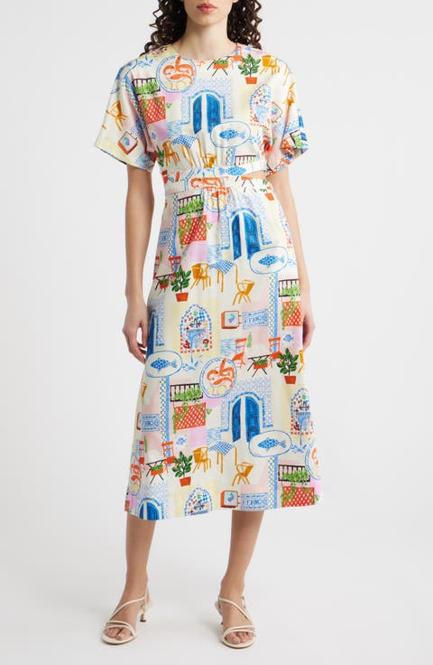 Perle Print Cutout Midi Dress