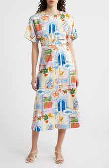 Perle Print Cutout Midi Dress