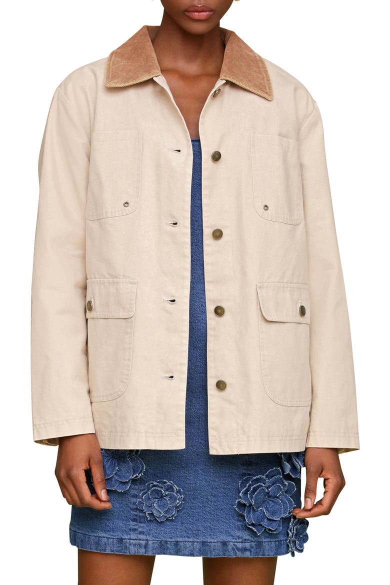 Contrast Collar Barn Jacket, Main, color, STONE