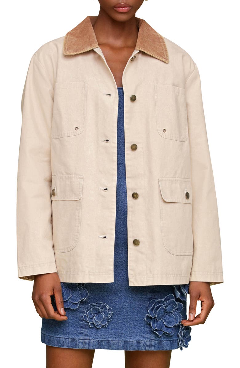 Avec Les Filles Contrast Collar Barn Jacket, Main, color, Stone