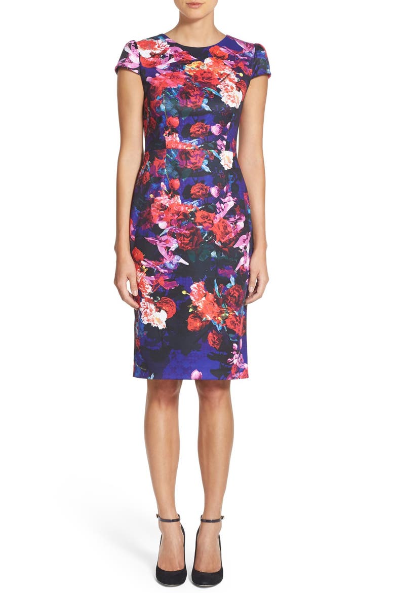 Print Stretch Midi Dress, Alternate, color, BLACK MULTI