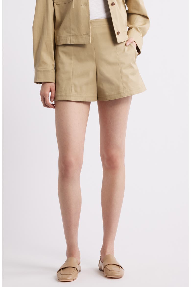 High Waist Flat Front Shorts, Main, color, TRENCH