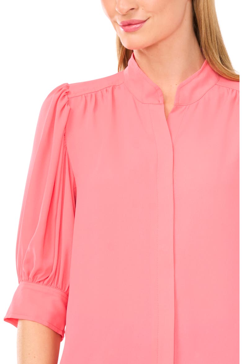 Puff Sleeve Button-Up Shirt, Alternate, color, CALYPSO CORAL