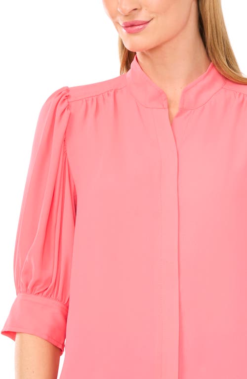 Cece Ruched Sleeve Hidden Placket Top In Pink