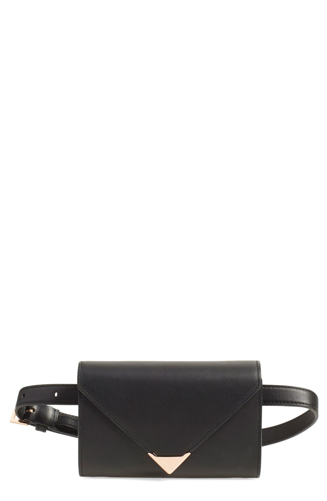 'Prisma' Leather Belt Bag, Main, color, BLACK