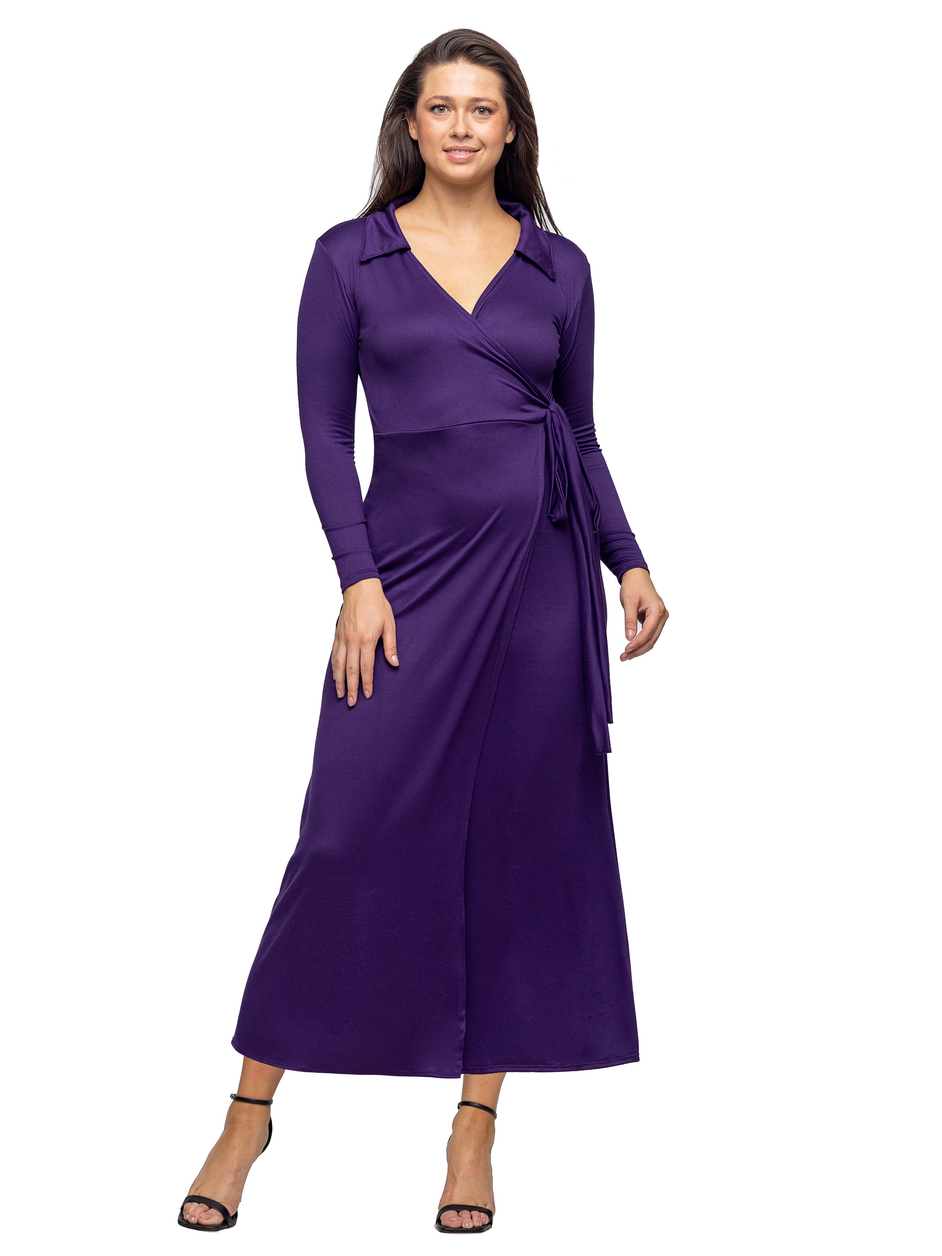Comfortable Collared Wrap Maxi Dress - image 5