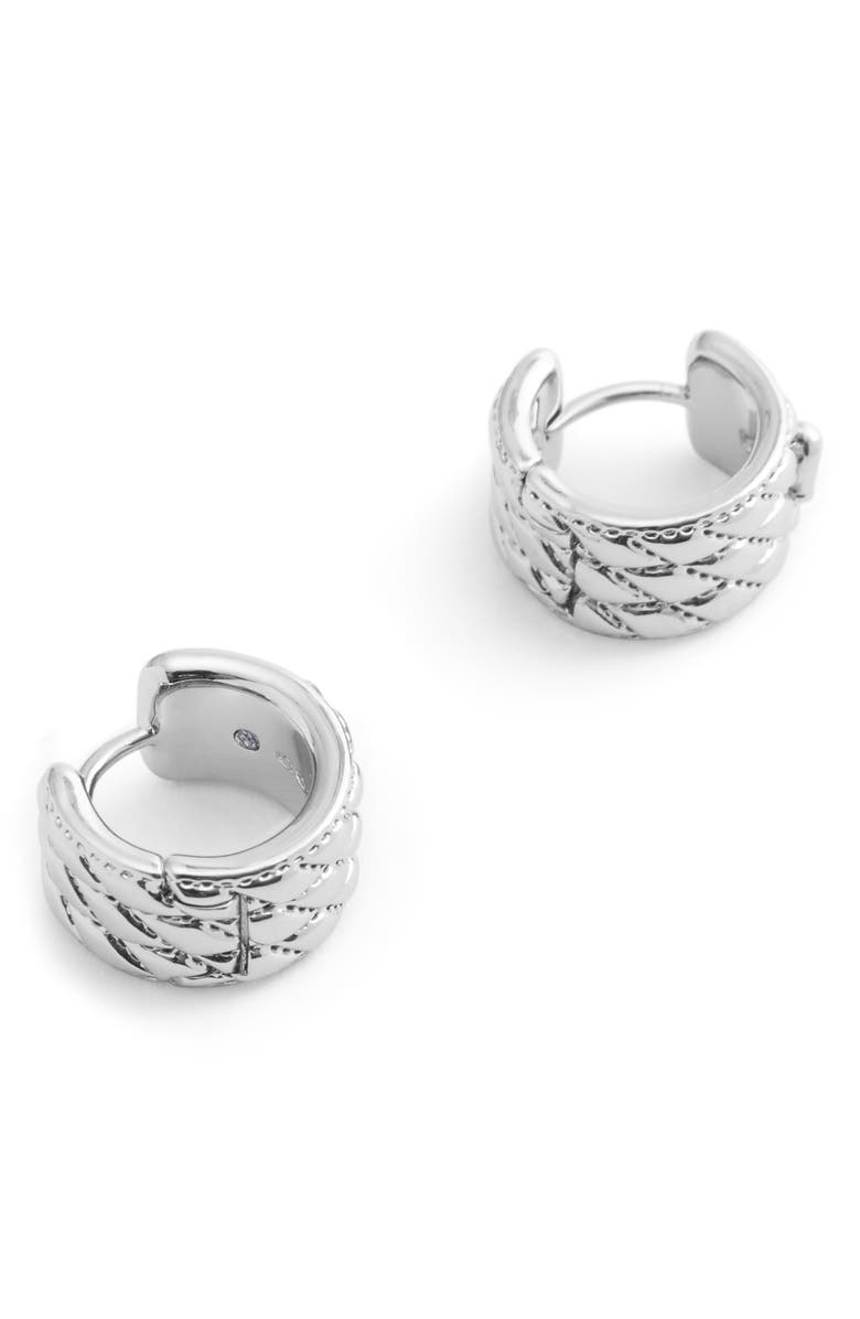 COACH Quilted Huggie Earrings, Alternate, color, Rhodium