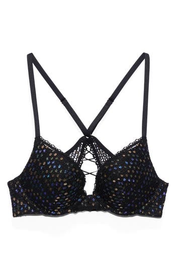 Savage X Fenty Disco Lace-up Push-up Bra In Black
