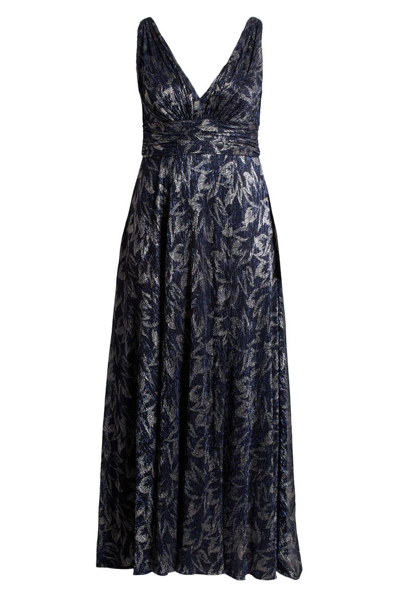 Metallic Floral A-Line Gown, Alternate, color, NAVY/ GUNMETAL