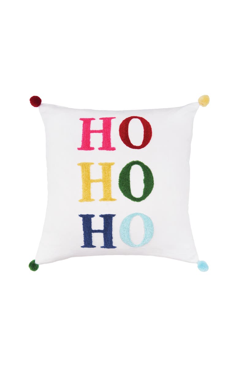 carol & frank Boho HoHoHo Throw Pillow, 18" x 18", Main, color, Red