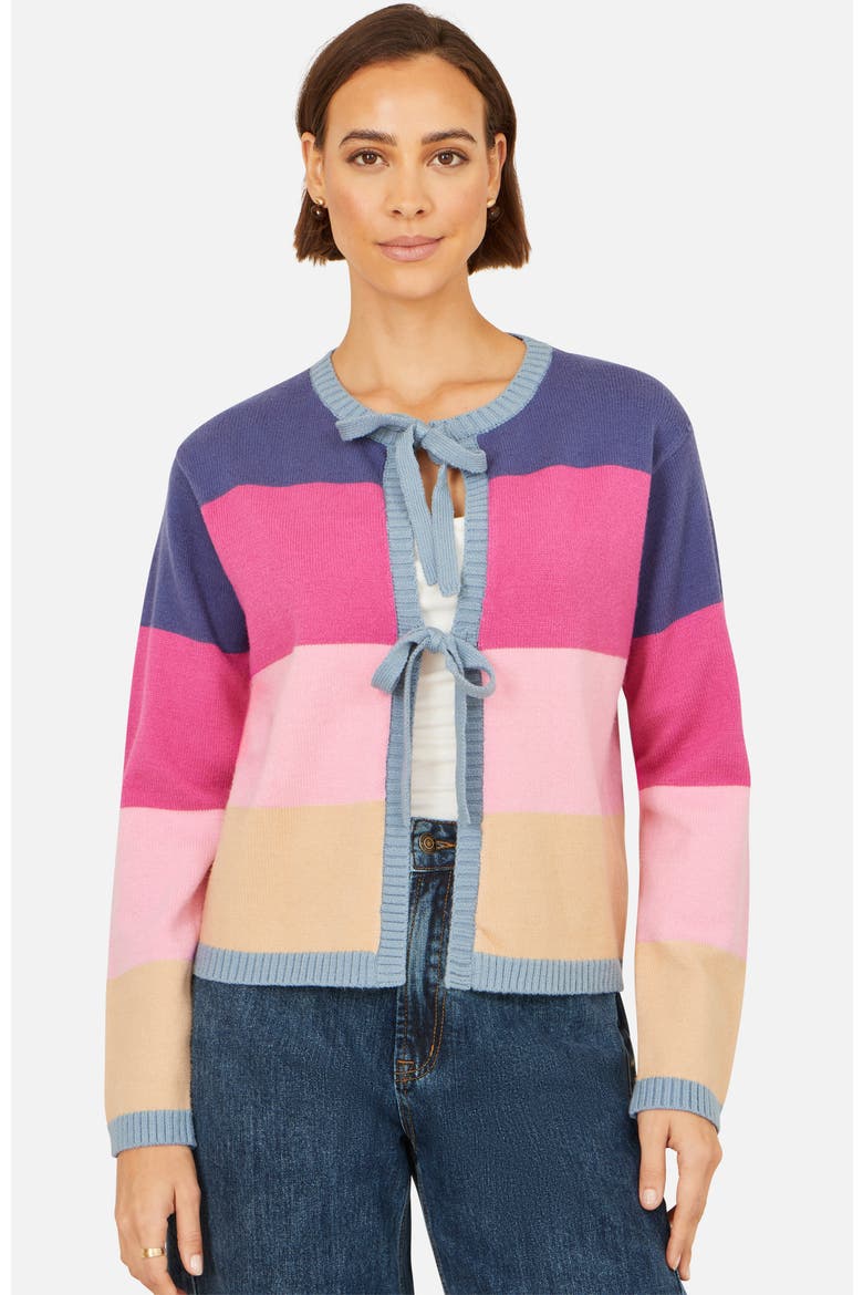 Block Stripe Tie Front Cardigan, Main, color, Multi