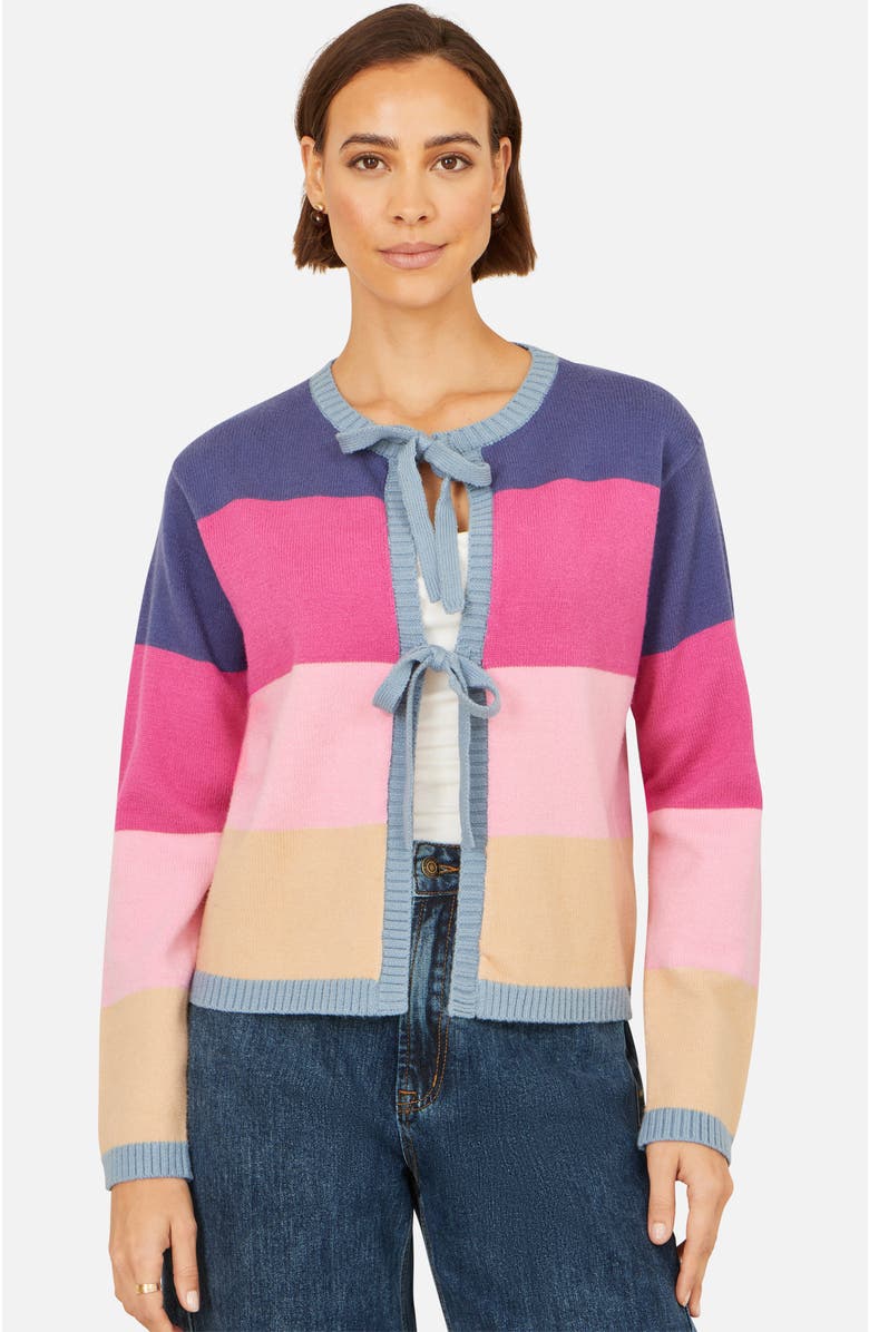 Yumi Block Stripe Tie Front Cardigan, Main, color, Multi