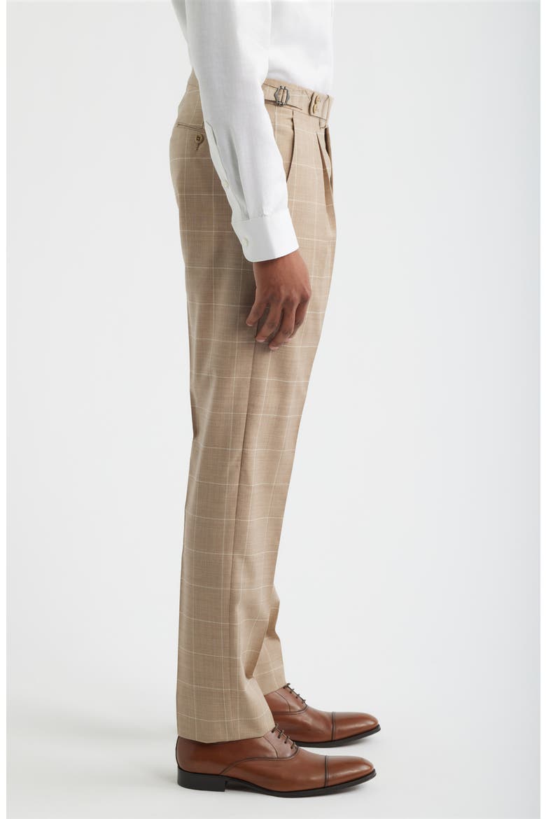 Danny Pleated Windowpane Check Wool Dress Pants, Alternate, color, BEIG/ KHAKI