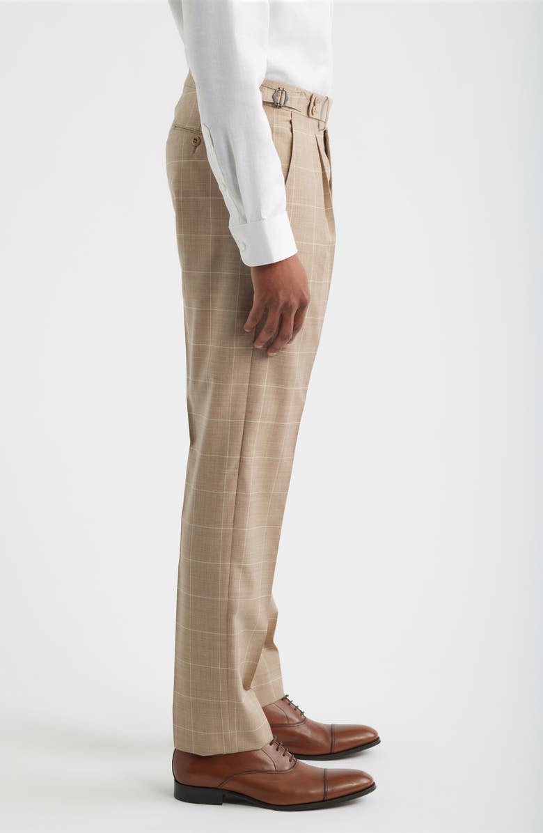Zanella Danny Pleated Windowpane Check Wool Dress Pants, Alternate, color, Beig/ Khaki