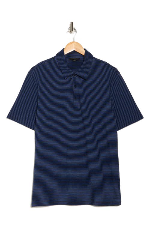 Vince Stripe Cotton Slub Polo In Blue