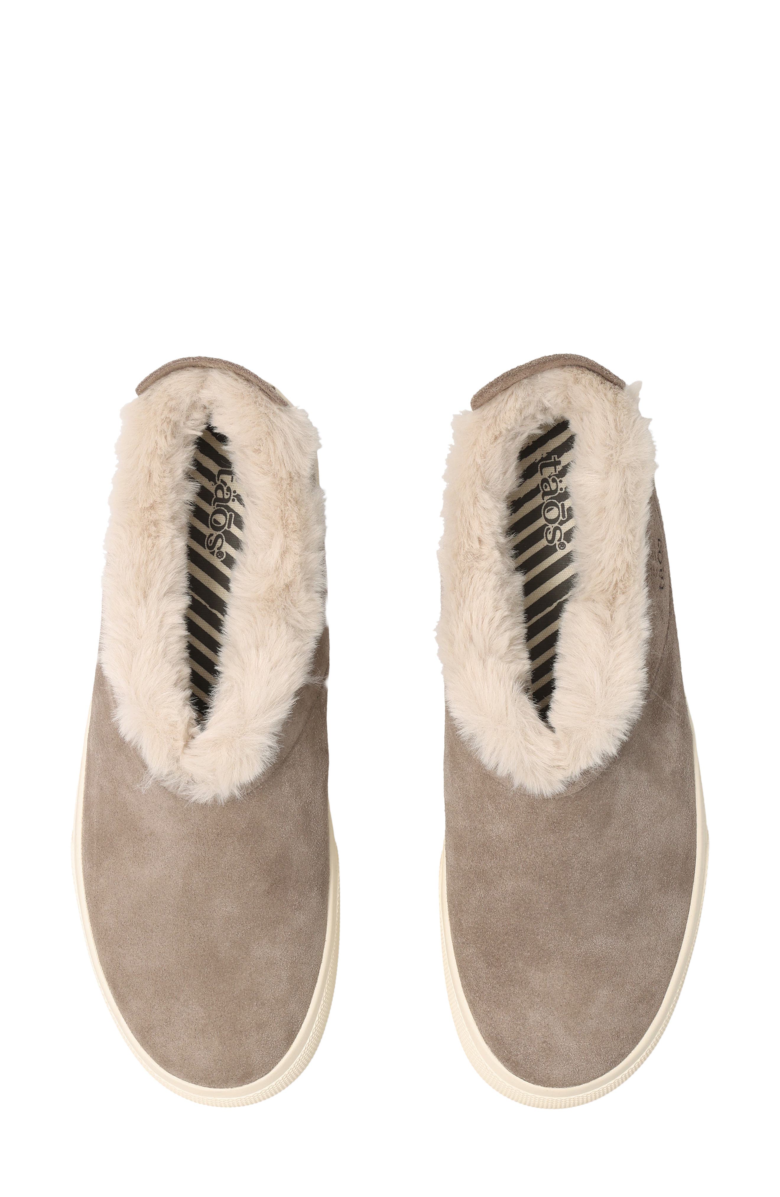 Taos Mini Chic Water Resistant Faux Fur Ankle Bootie, Alternate, color, Dark Taupe Suede