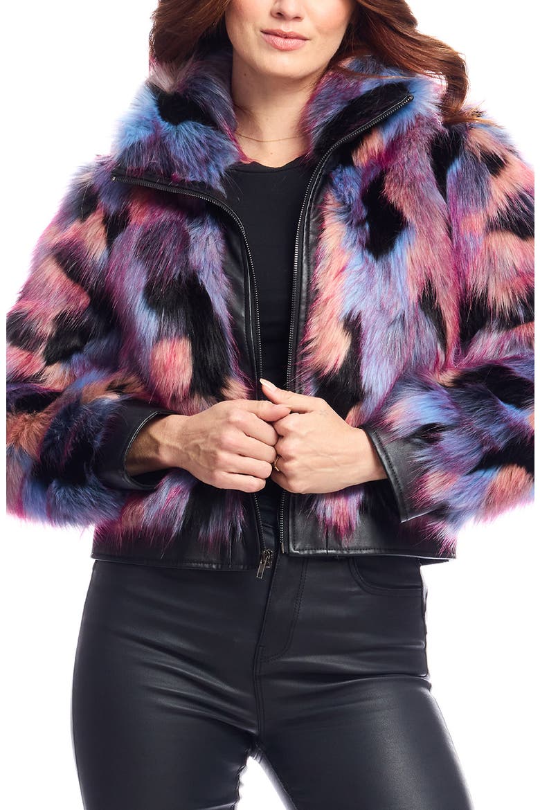 Cosmo Faux Fur Crop Jacket, Main, color, PURPLE MULTI