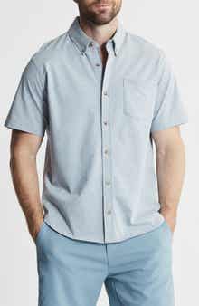 JACHS Short Sleeve Cotton Knit Button-Up Shirt