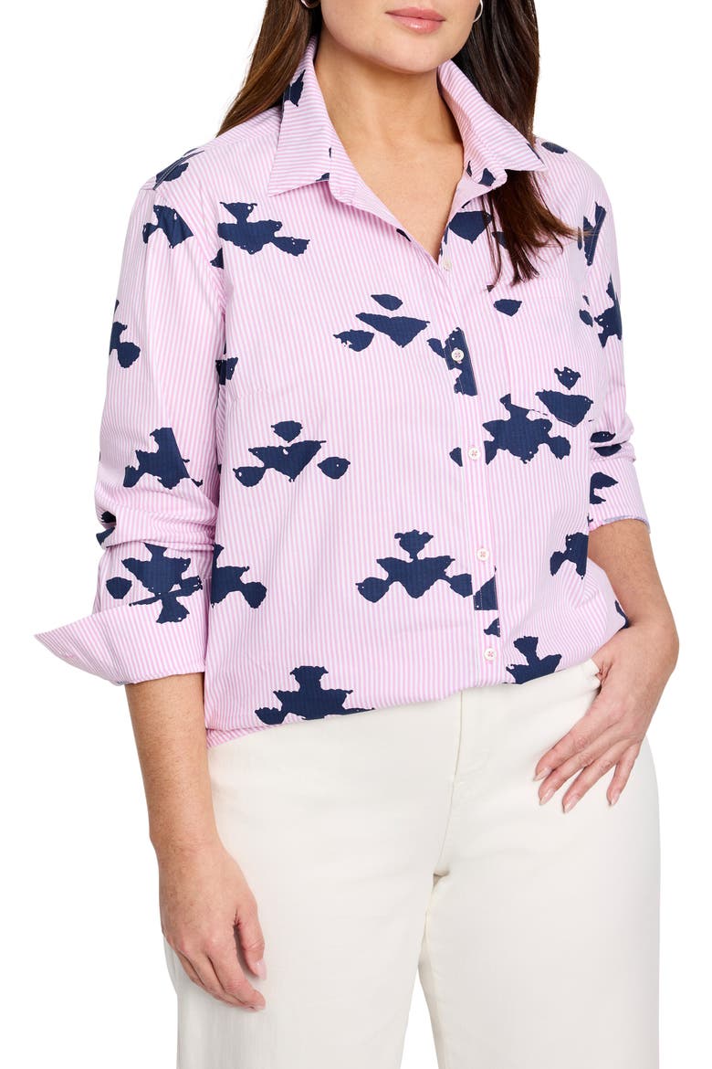 Stamped Stripe Stretch Cotton Button-Up Shirt, Main, color, PINK MULTI
