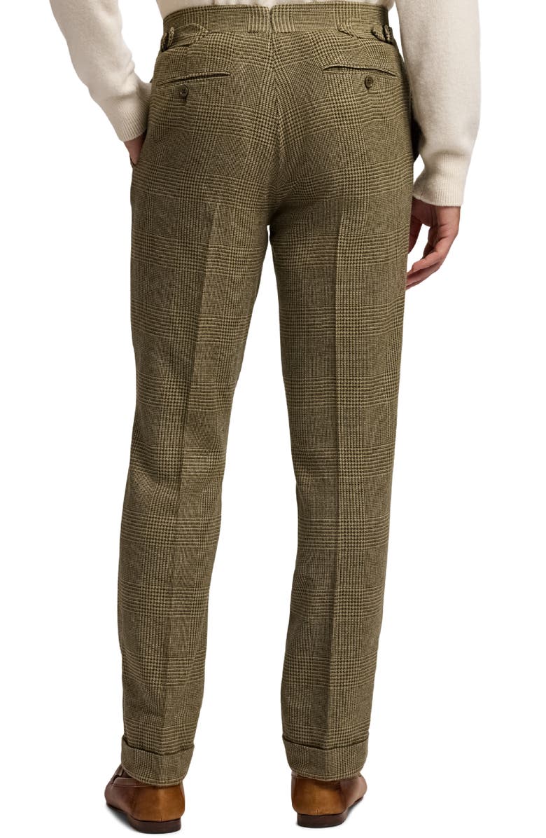 Ralph Lauren Purple Label Glen Plaid Silk, Wool & Cashmere Cuffed Pants, Alternate, color, Artichoke Green Multi