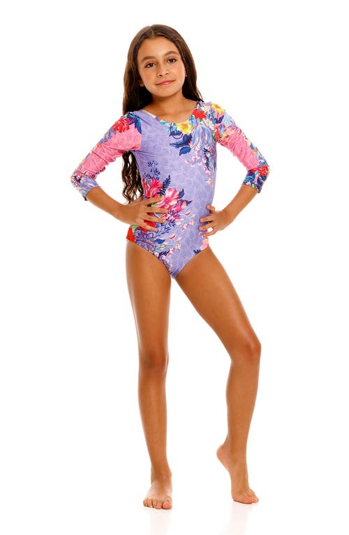 Shop Agua Bendita Kids' Vessel Honey Long Sleeve One-piece Rashguard Swimsuit In Purple Multi