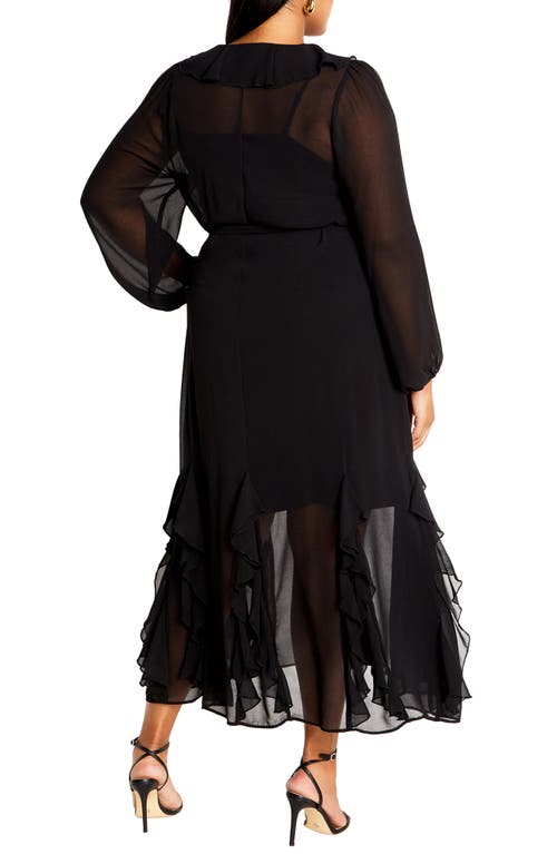 City Chic Bridgette Tie Belt Long Sleeve Button Front Maxi Dress In Black