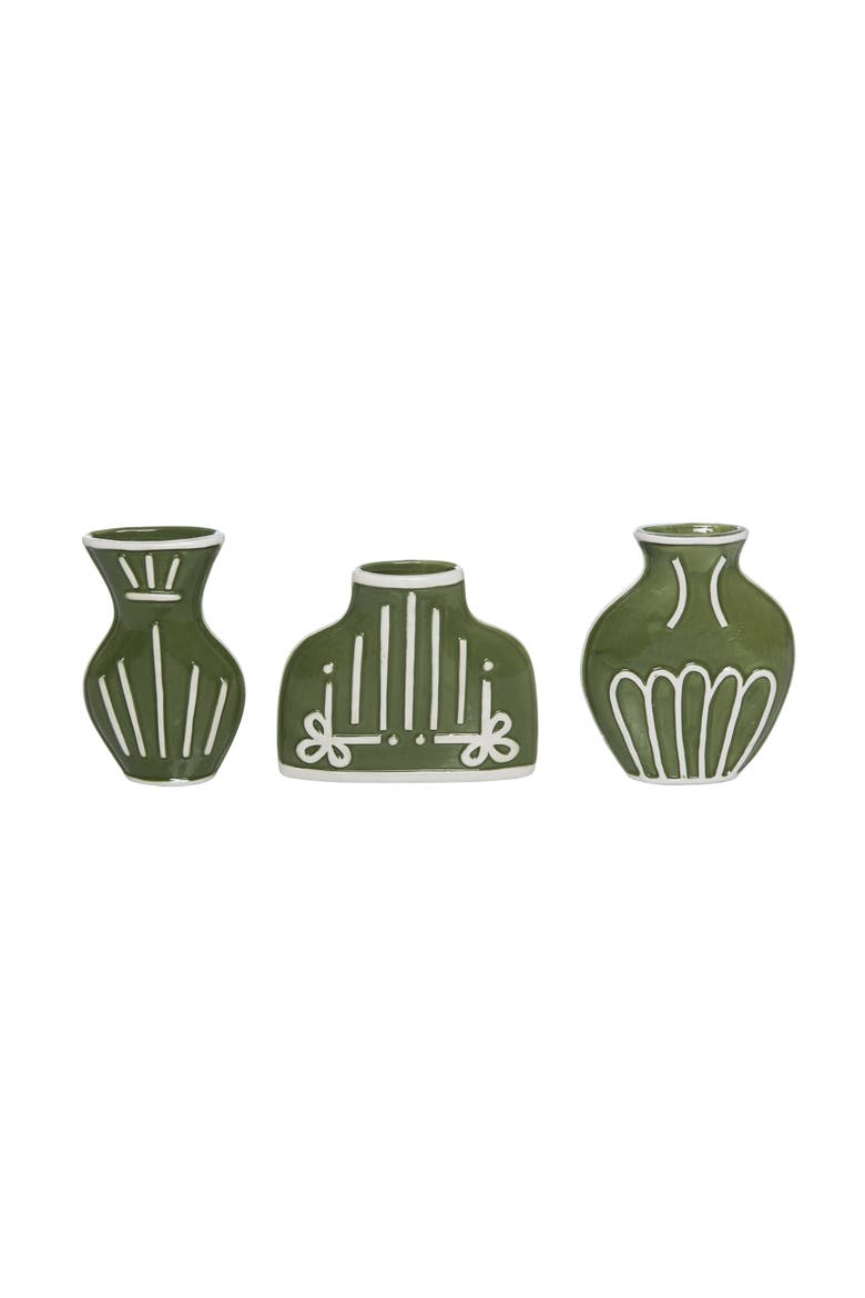 Dolomite Flat Vases Set of 3 Green for Floral Display and Home Decor, Main, color, Green