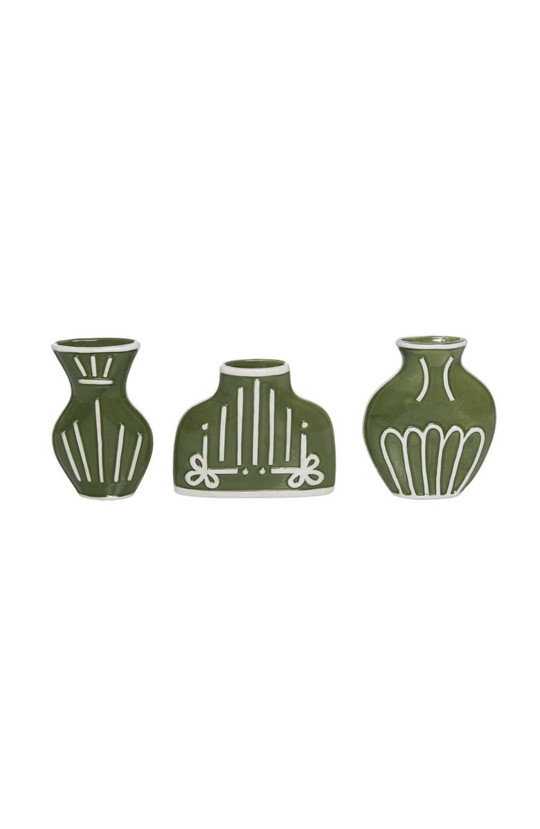 Transpac Dolomite Flat Vases Set of 3 Green for Floral Display and Home Decor, Main, color, 3