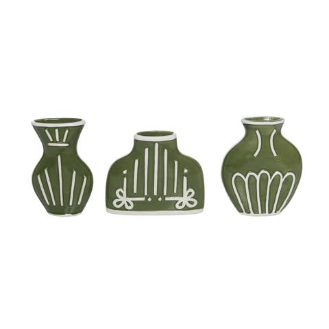 Dolomite Flat Vases Set of 3 Green for Floral Display and Home Decor