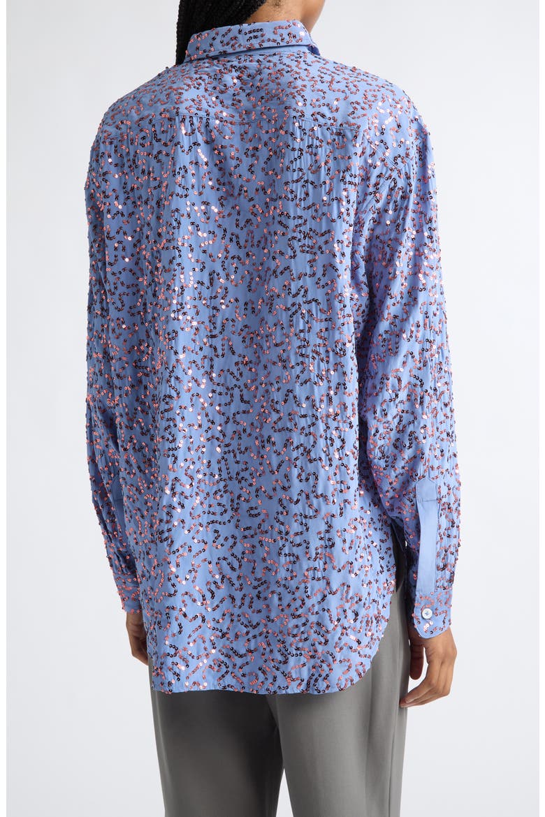 Antonia Sequin Embellished Silk Button-Up Shirt, Alternate, color, AQUAMARINE