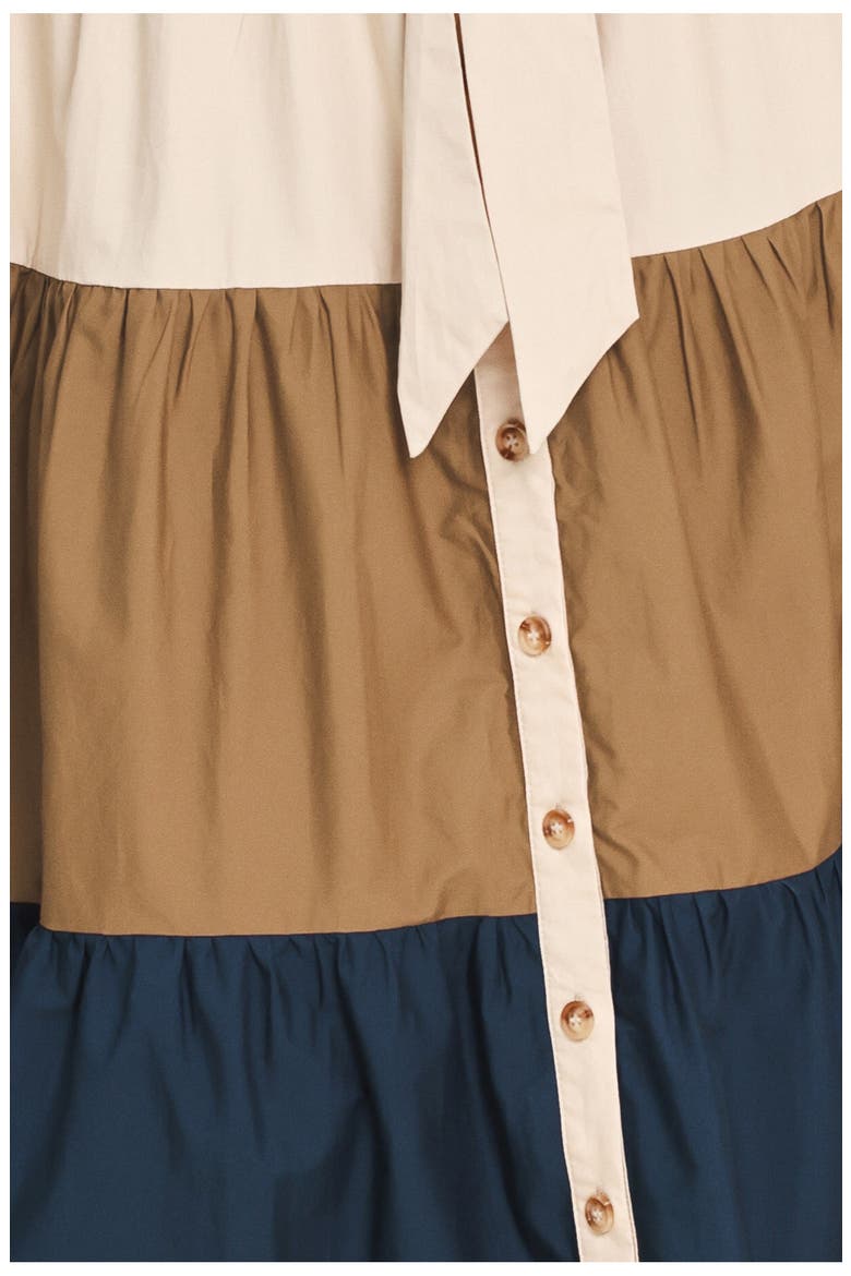 Tiered Button Front Maxi Dress, Alternate, color, NAVY BROWN
