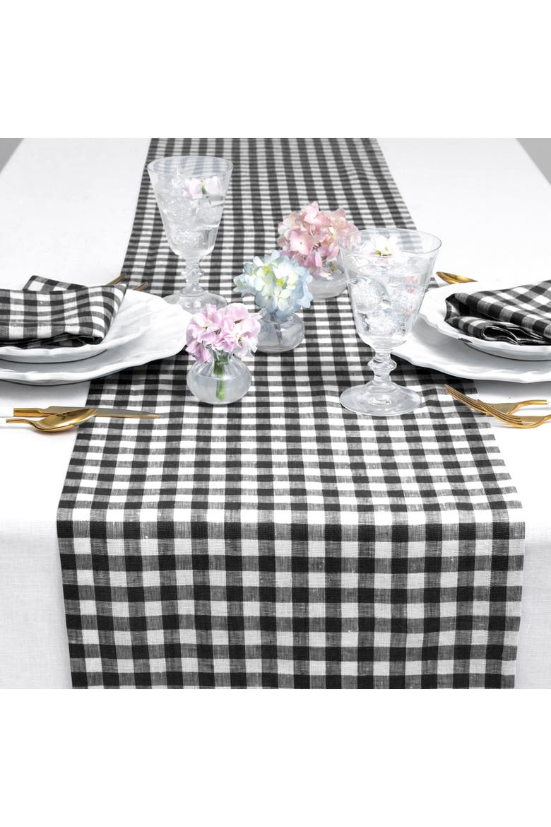 Linen Table Runner - Gingham Check, Alternate, color, Black