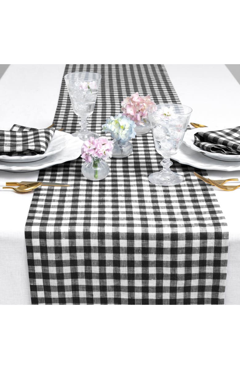 Solino Home Linen Table Runner for Dining Table, Holiday and Everyday Table Decor - Gingham Check, Alternate, color, Black