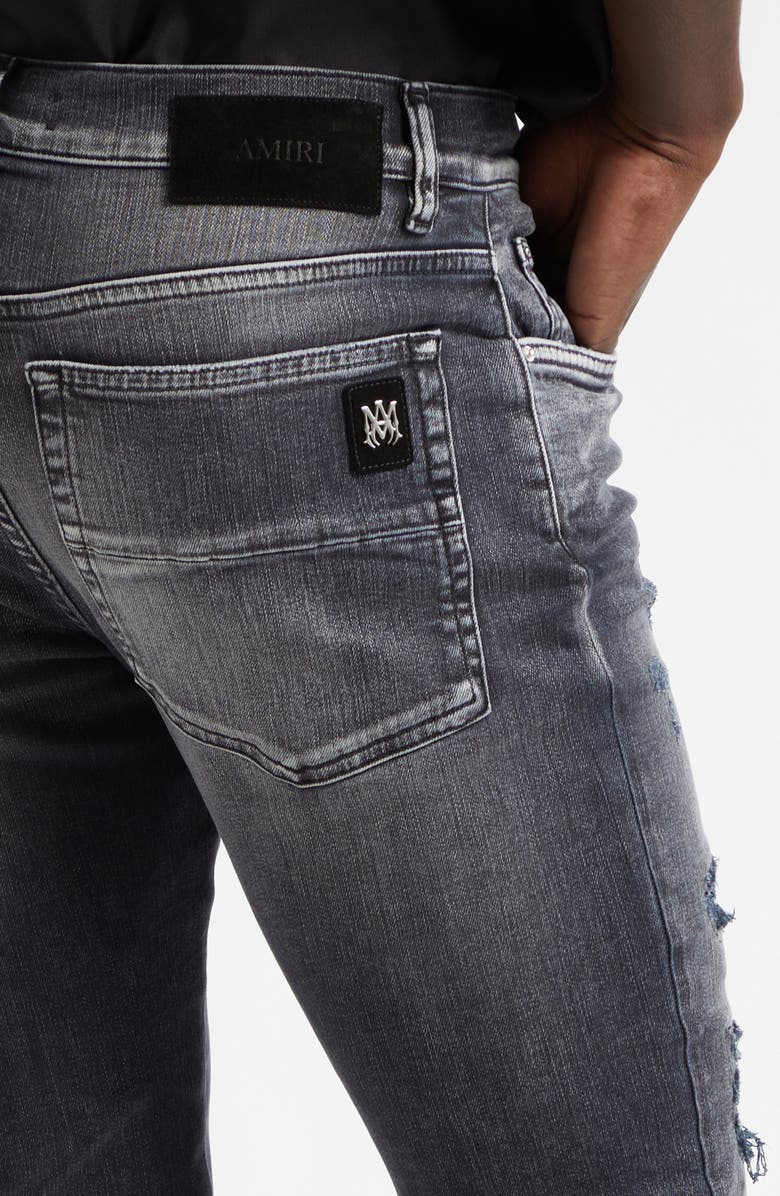 AMIRI Snake Thrasher Ripped & Repaired Stretch Denim Skinny Jeans, Alternate, color, Storm Black