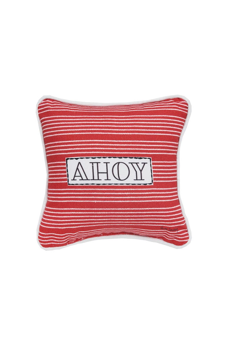Ahoy Stripe Printed and Applique Small Petite Accent Throw Pillow, Main, color, Red