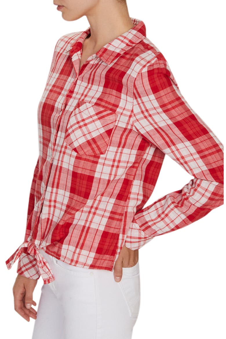 Hayley Tie Front Blouse, Alternate, color, POP OF LOVE PLAID