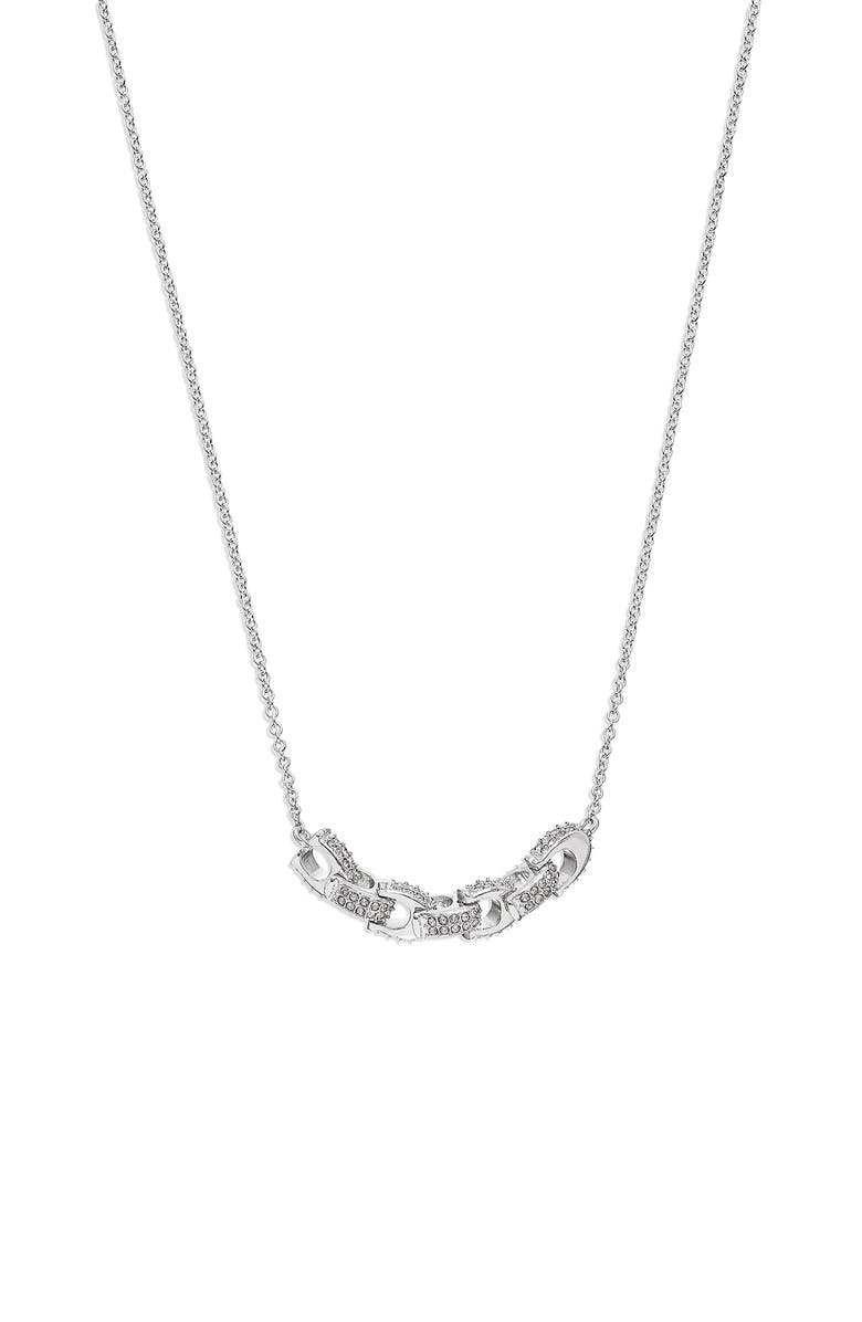 COACH Pavé C-Link Mini Frontal Necklace, Main, color, 