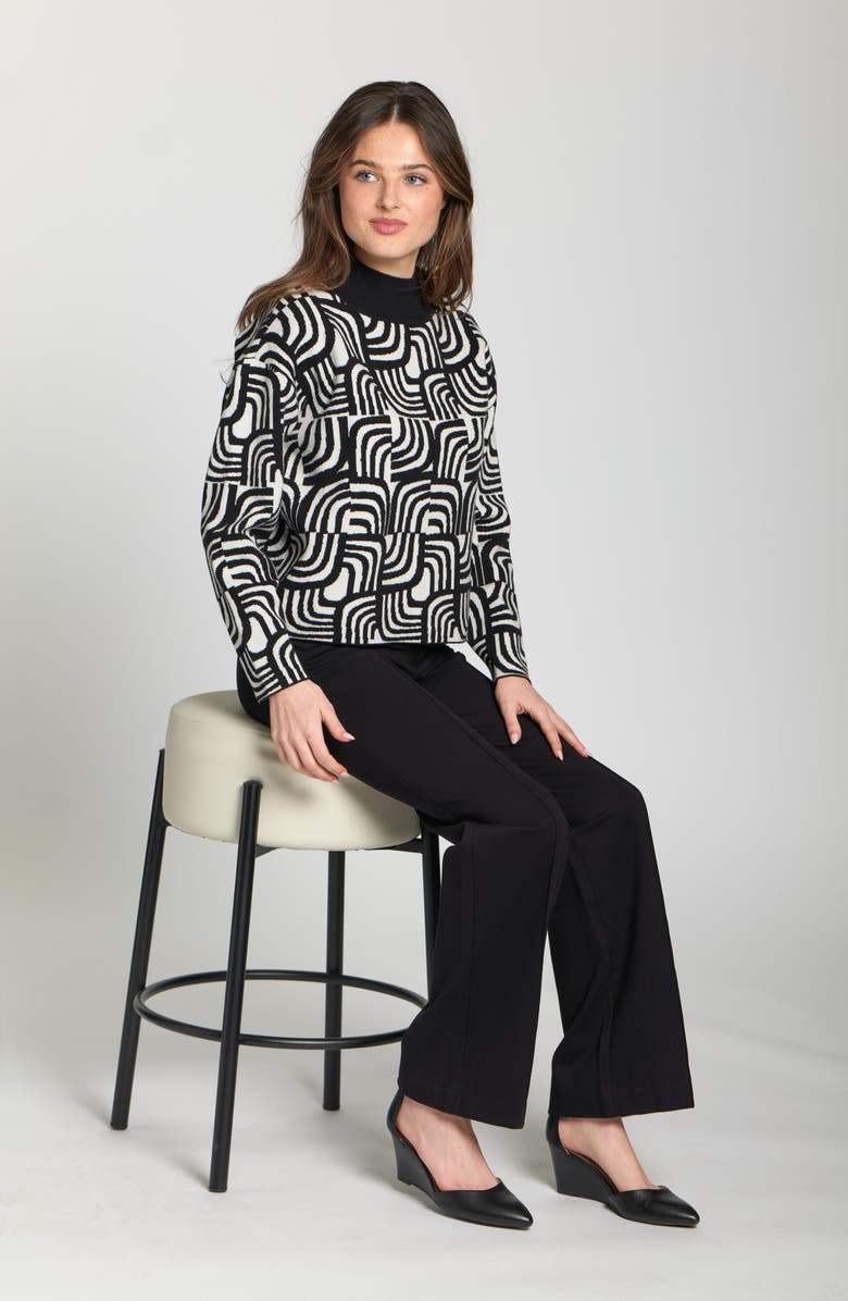 APNY Abstract Jacquard Mock Neck Sweater, Alternate, color, Black/ White