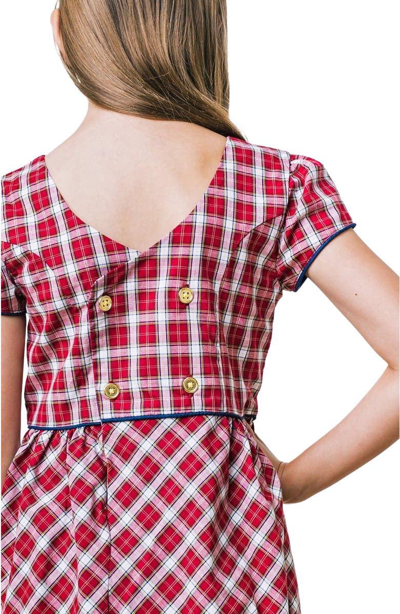Hope & Henry Girls' Organic Short Sleeve Schoolgirl Dress, Kids, Main, color, Dark Red Collegiate Check