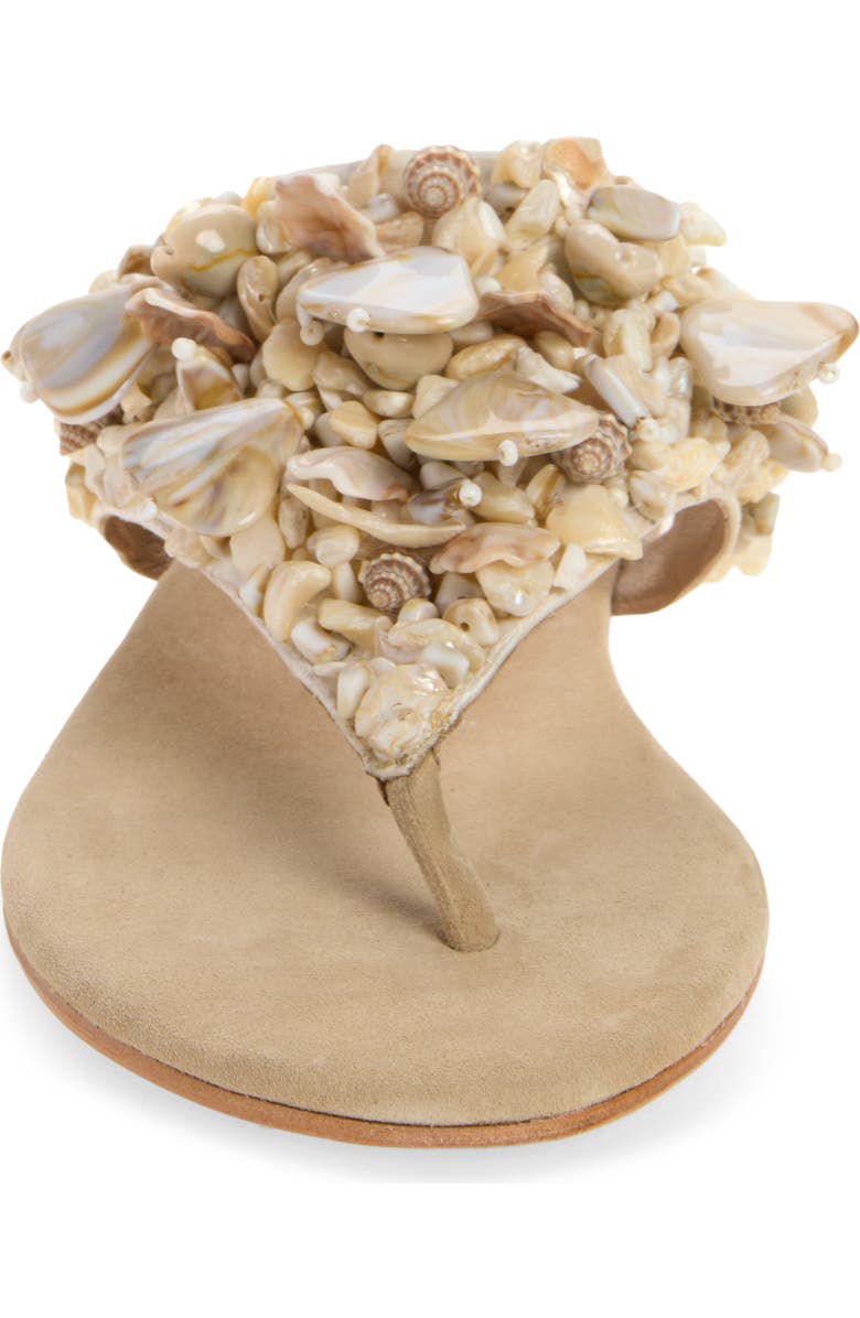 Jeffrey Campbell Tidal Wave Shell Embellished Thong Sandal, Alternate, color, Beige Suede Combo
