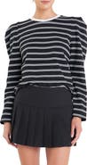 English Factory Stripe Puff Sleeve Top