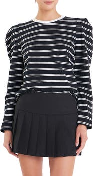 English Factory Stripe Puff Sleeve Top