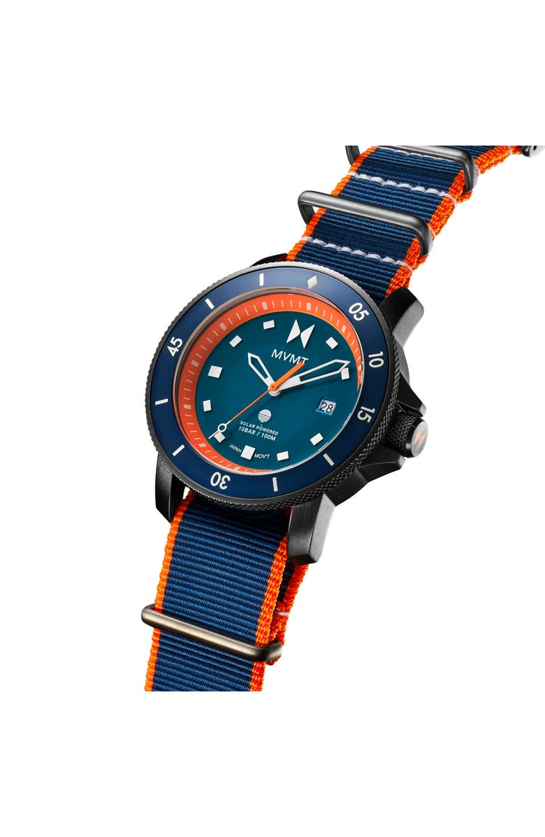 MVMT Cali Diver Solar Nylon Strap Watch, 40mm, Alternate, color, Blue