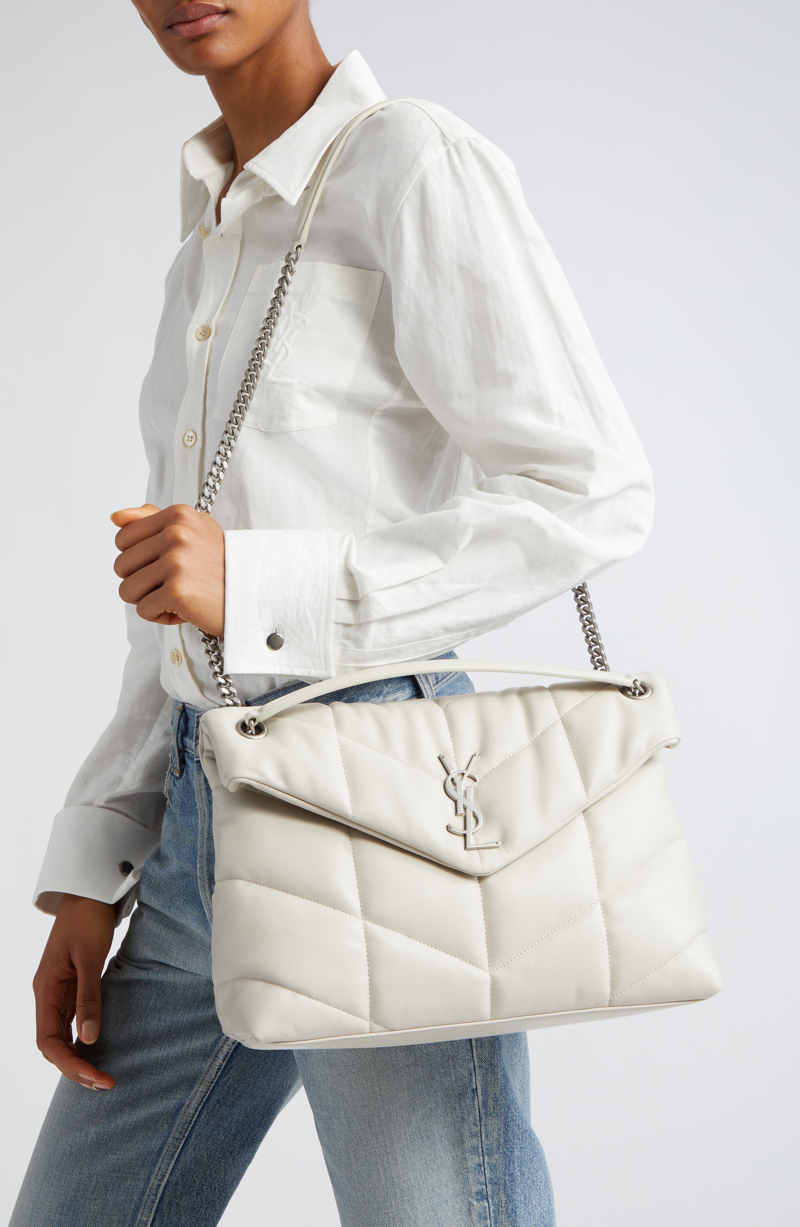 Medium Lou Leather Puffer Bag, Alternate, color, BLANC VINTAGE