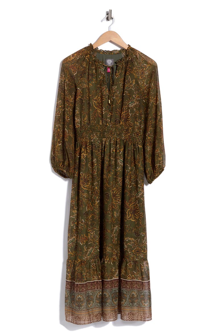Patterned Chiffon Ruffle Long Sleeve Maxi Dress, Alternate, color, GREEN MULTI