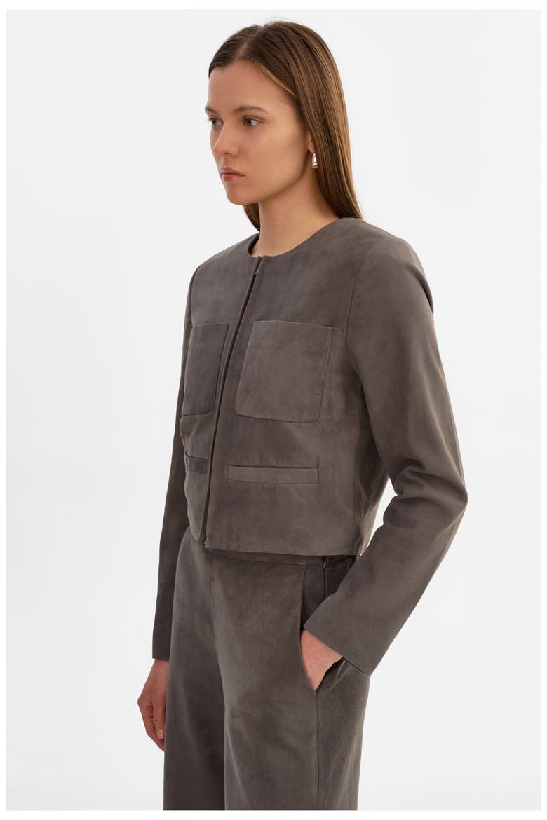 Linette S | Suede Jacket, Alternate, color, Streel Grey